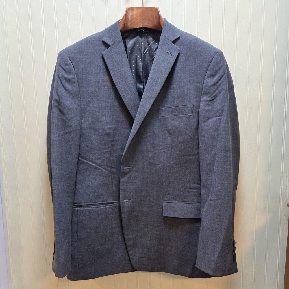 Collection By Michael Strahan Suit Mens 44R 38x30 Gray Wool Stretch 2 Piece
